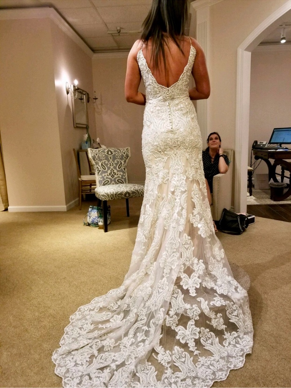 Lace Ivory Wedding Dress with Train - never worn outside of bridal shop once